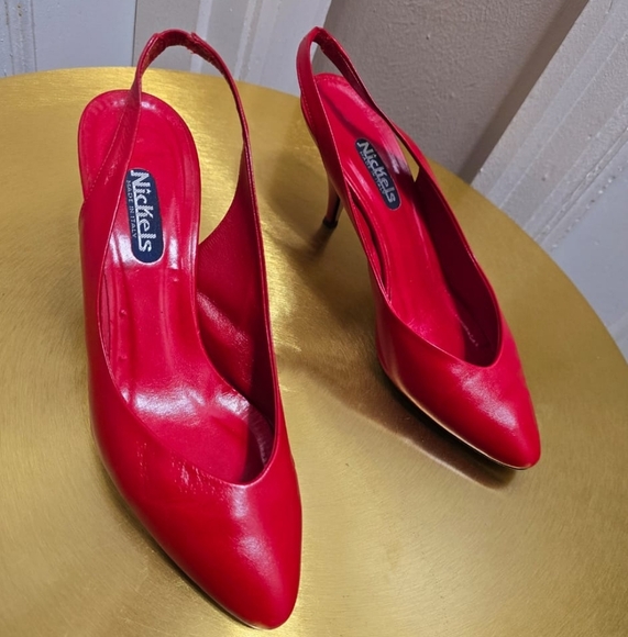 Nickels Slingback Red Heels Pointed Toe Shoe. Size 8.5B🌴✌️ - Picture 1 of 9